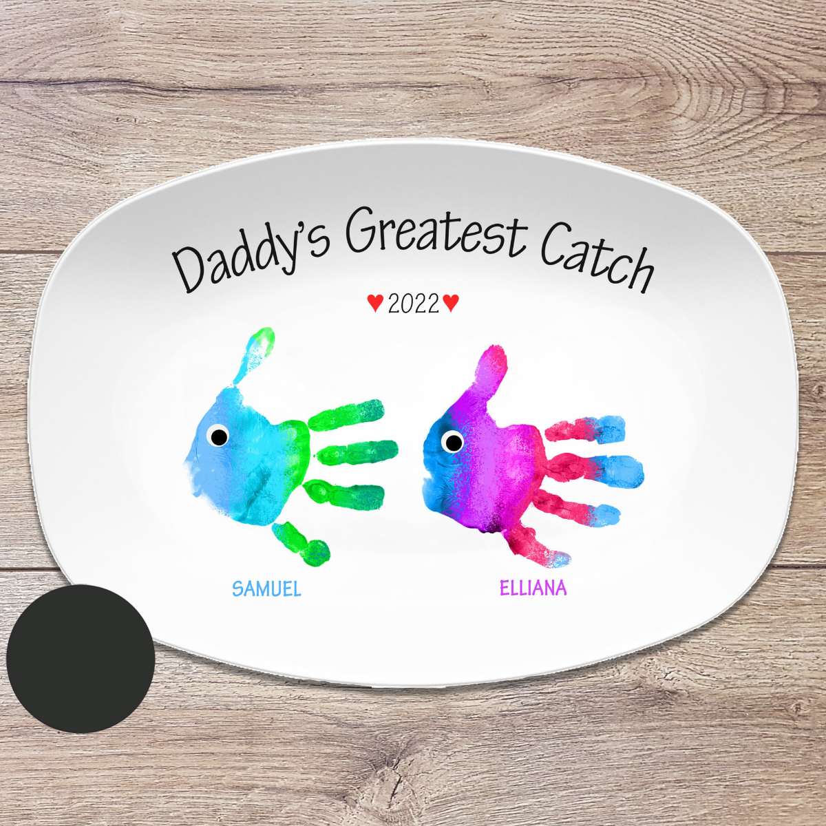 Handprint Custom Personalized Platter for Father's Day, Greatest Catch, Gift for Dad from Kids, Handprint Plate for Daddy or Grandpa