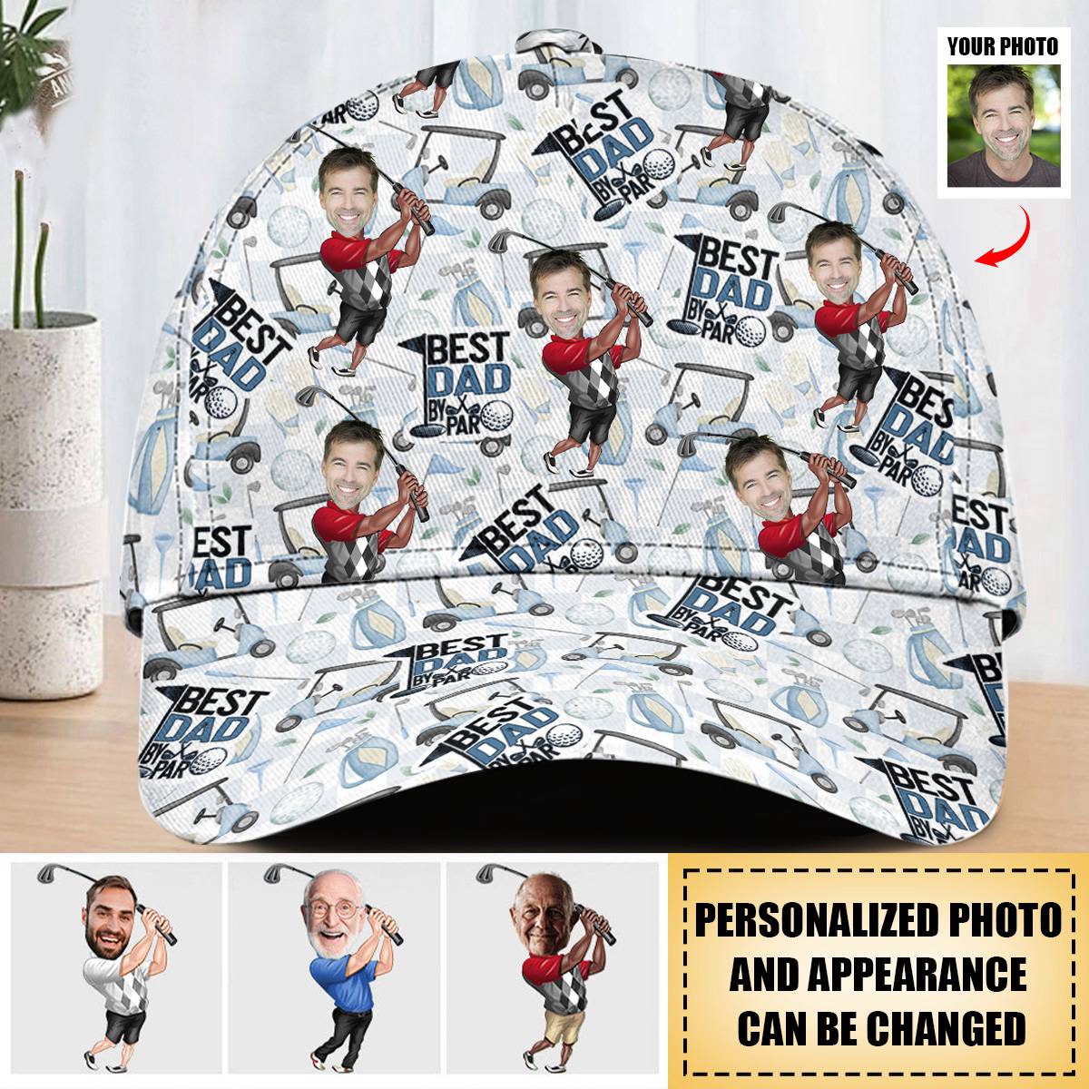 Best Dad By Par Upload Dad's Photo - Personalized Classic Cap - Father's Day Gift For Dad, Grandpa