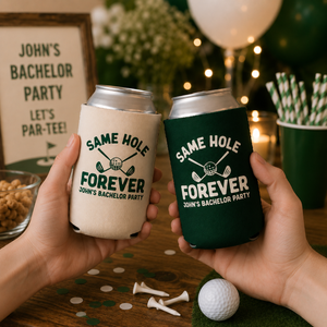 Same Hole Forever Bachelor Can Coolers, Personalized Golf Can Sleeves, Custom Golf Bachelor Party Favors, Bach Can Holder