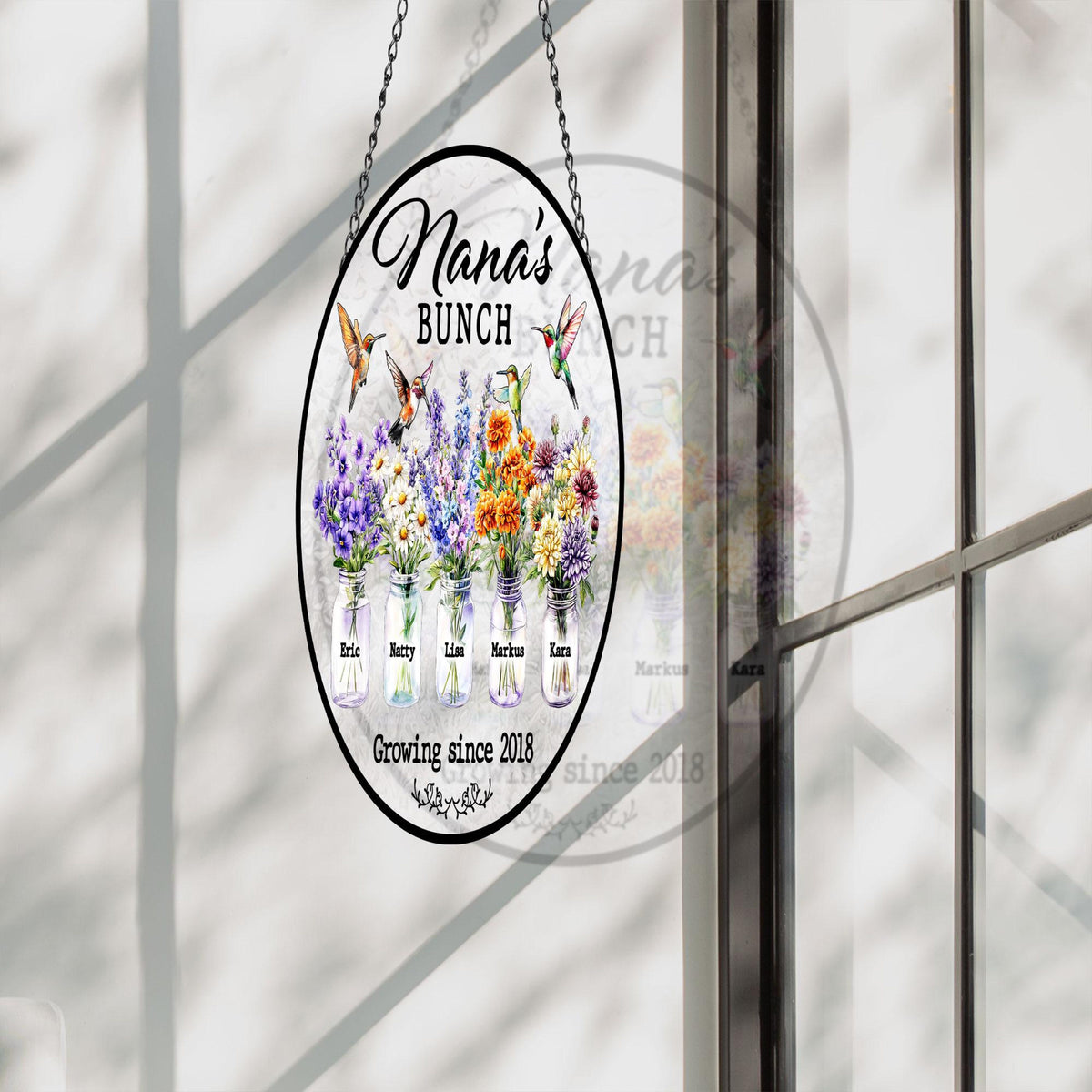 Nana's Bunch - Personalized Suncatcher Stained Glass - Window Hanging Decor Gift For Mom, Grandma, Mother's Day Gift