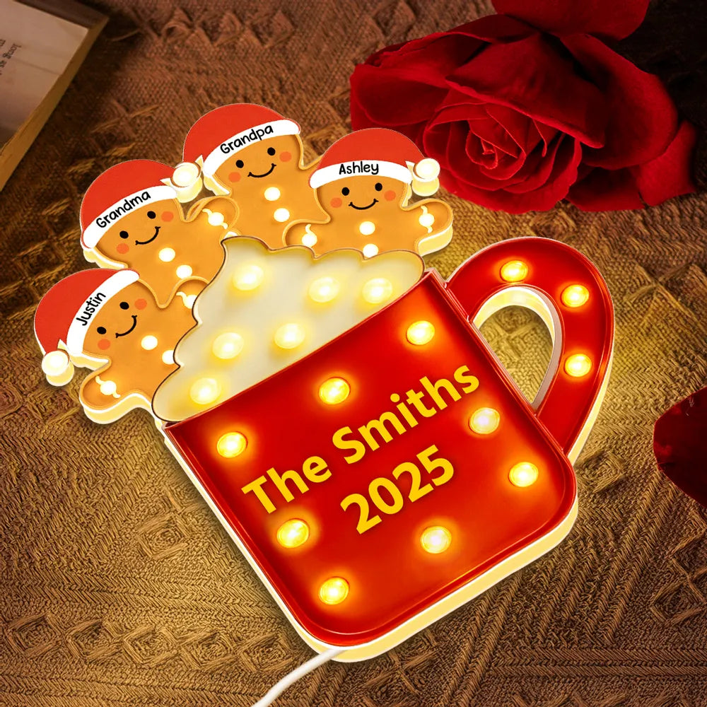 Gingerbread Family - Personalized Light Box - Gift For Family, Christmas Home Decoration