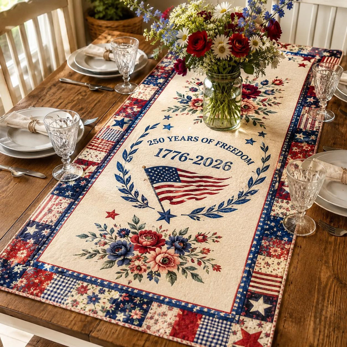 USA 250th Anniversary Table Runner, Patriotic America 1776-2026 Table Decor, Independence Day Dining Table Runner, Americana Home Decoration