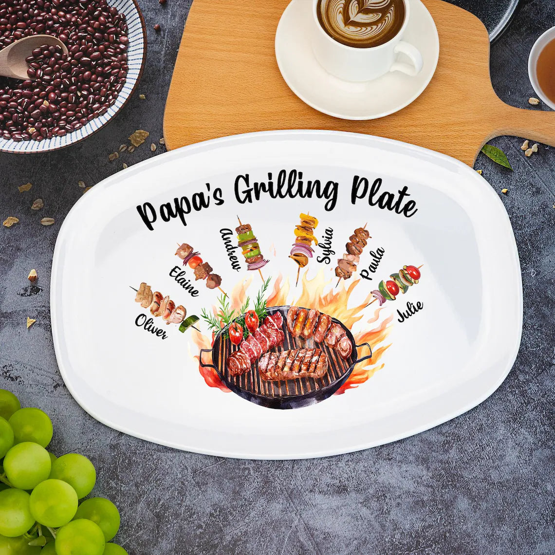 Personalized Daddy's Grilling Plate with Kids Names, Father s Day Gifts, Custom BBQ Grilling, Grill Plate Gift From Kids, Gifts for Grandpa