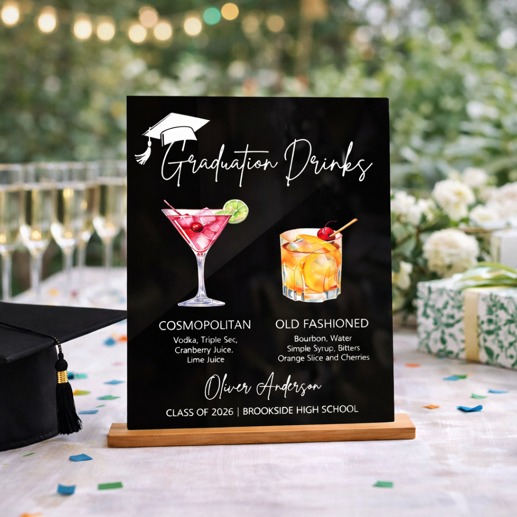 Personalized Graduation Drink Menu Sign, Custom Graduation Bar Menu Acrylic Sign, Class of 2026 Grad Party Decor, Graduation Cocktail Menu