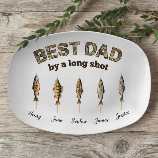 Personalized Fishing Dad Platter: Best Dad By A Long Shot Serving Tray, Custom Fisherman Family Gift