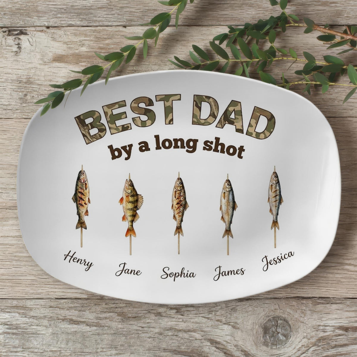 Personalized Fishing Dad Platter: Best Dad By A Long Shot Serving Tray, Custom Fisherman Family Gift