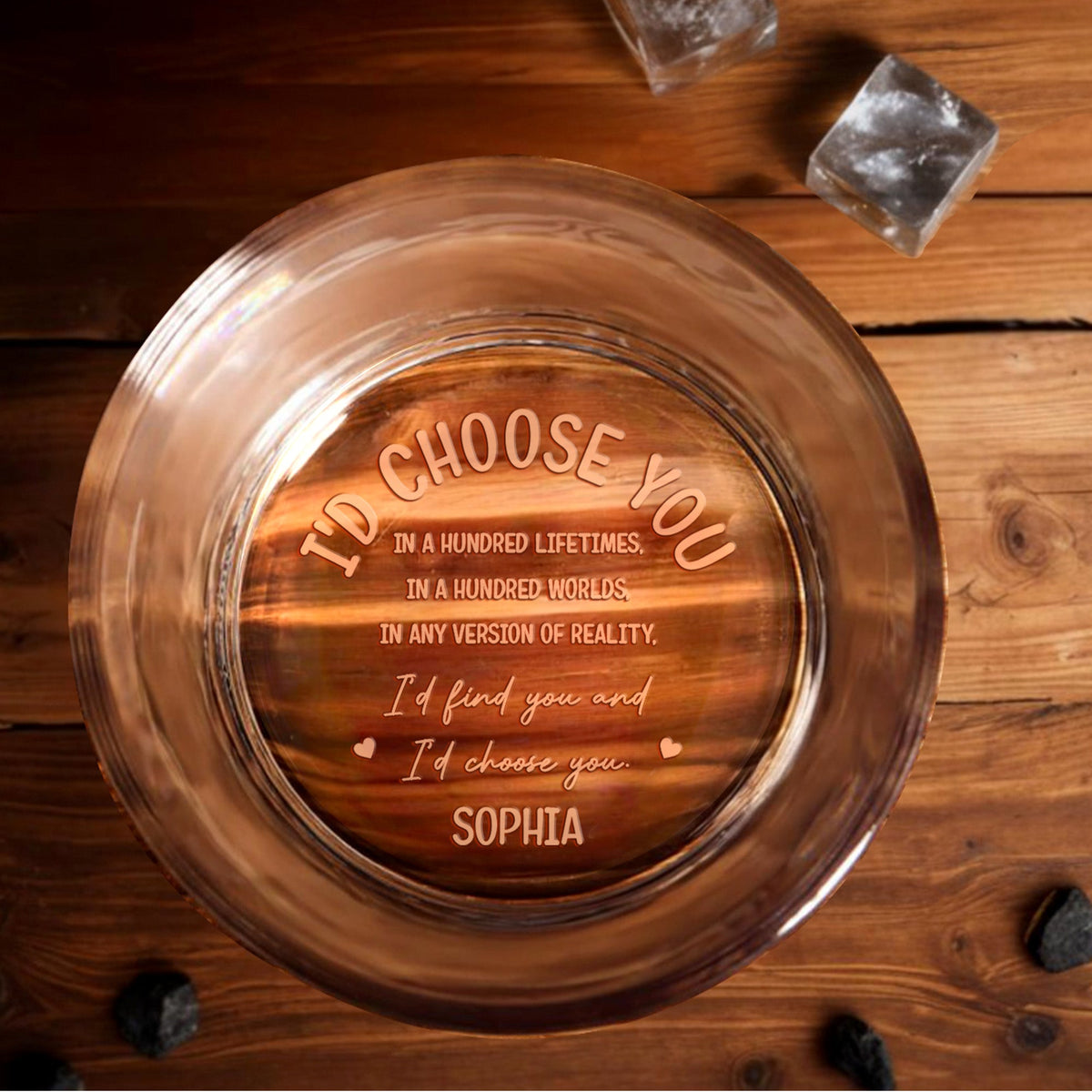 I'd Choose You In A Hundred Lifetimes, Personalized Engraved Whiskey Glass, Gift For Couples