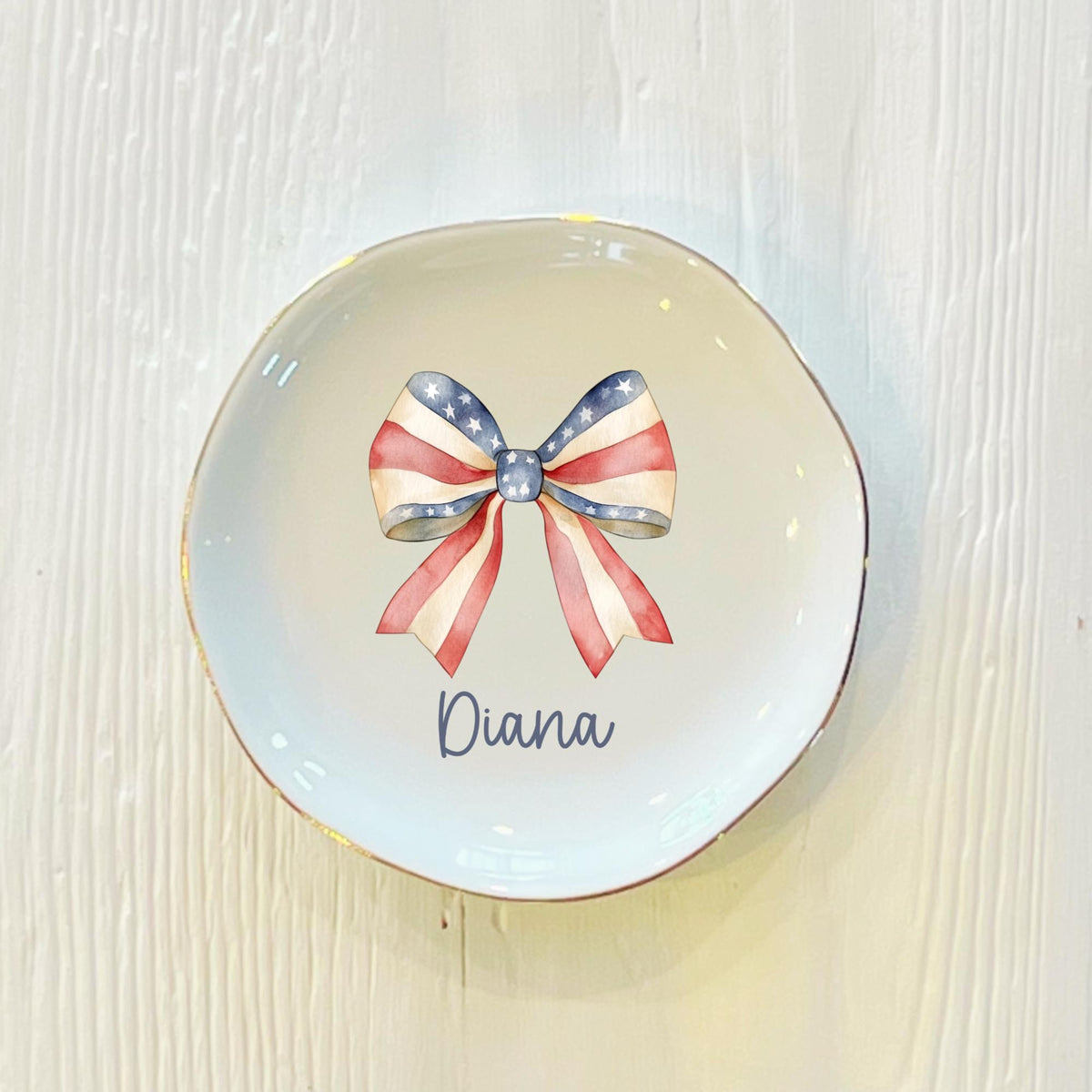 Personalized American Flag Bow Ring Dish, American Ring Dish, Girly Jewelry Dish, Wedding Favor, 4th of July Gift