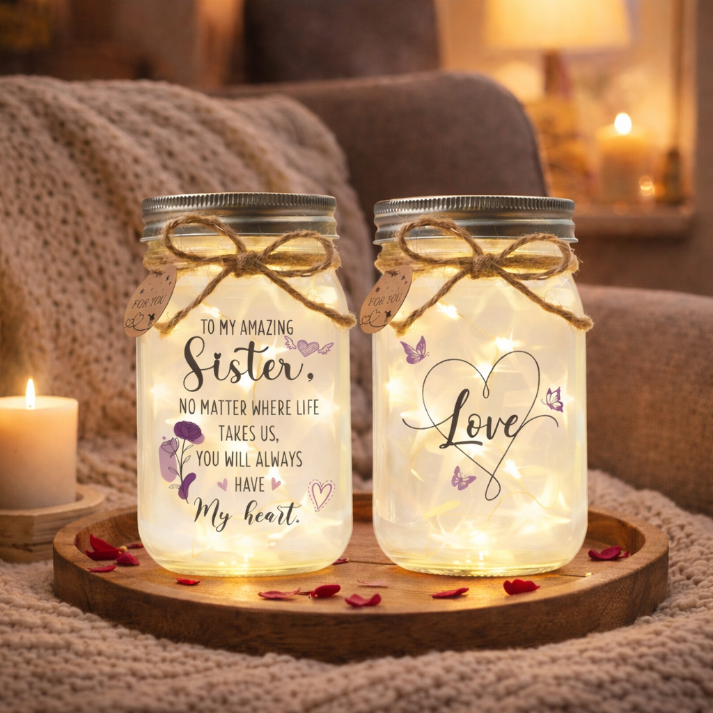 Sister Gift, Heartfelt Mason Jar Night Light with Fairy Lights, Gift For Sisters, Besties, Siblings