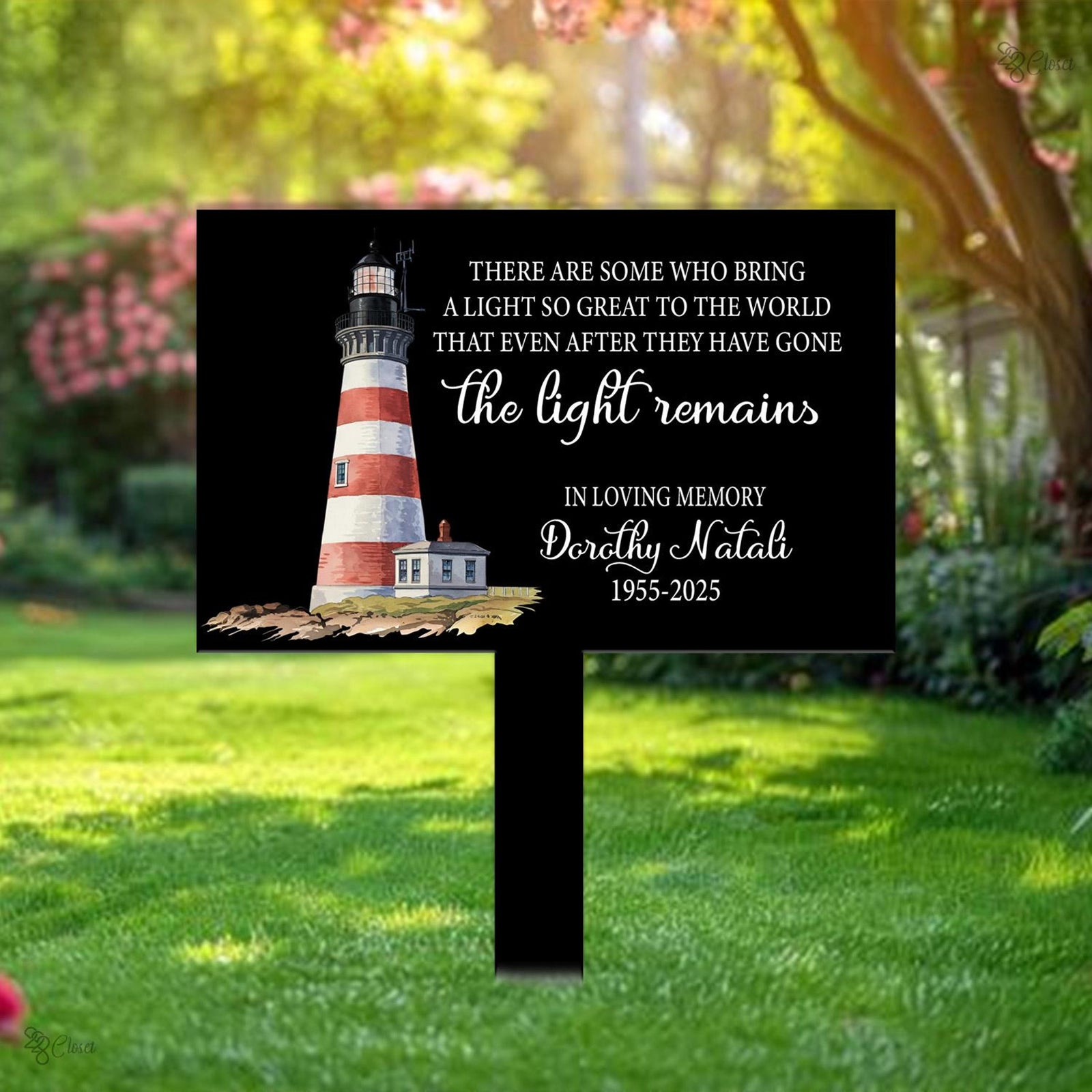 Custom The Light Remains Lighthouse Memorial Metal stake, Sympathy Gift, Slate Grave Marker, Keepsake, Remembrance, Bereavement Gift Home