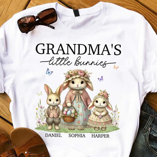Grandma's Little Bunnies Vintage Rabbit Style - Personalized Apparel - Easter Gift For Mom, Grandma