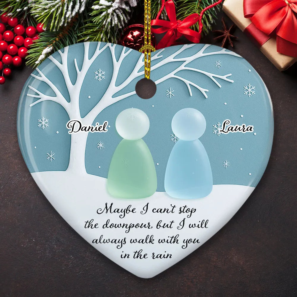 Walk With You In The Rain Sea Glass - Personalized Ornament - Christmas Gift For Friend, Sister, Family