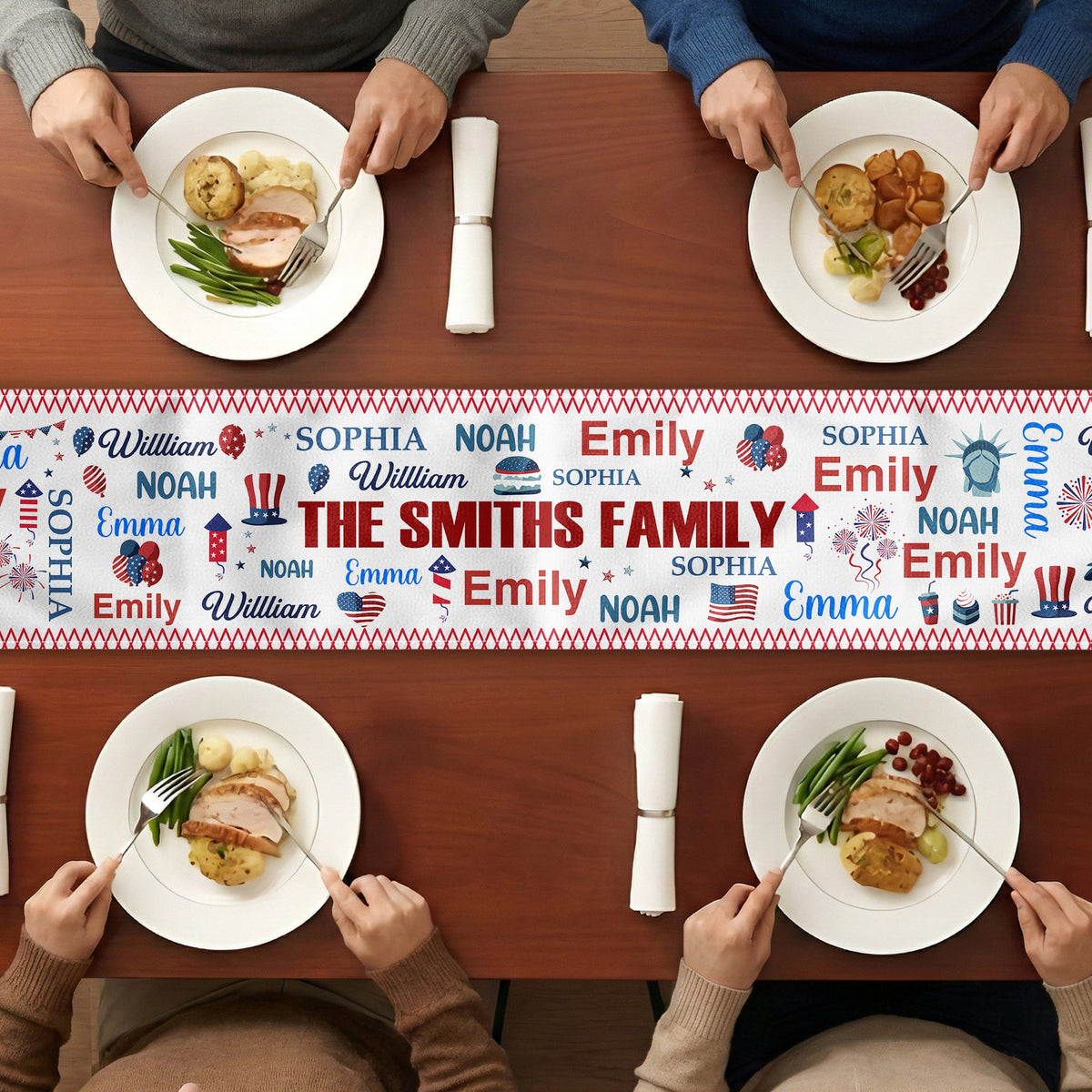 Independence Day Custom Family Name - Personalized Table Runner - 4th Of July Gift For Family, 250th Home Decoration