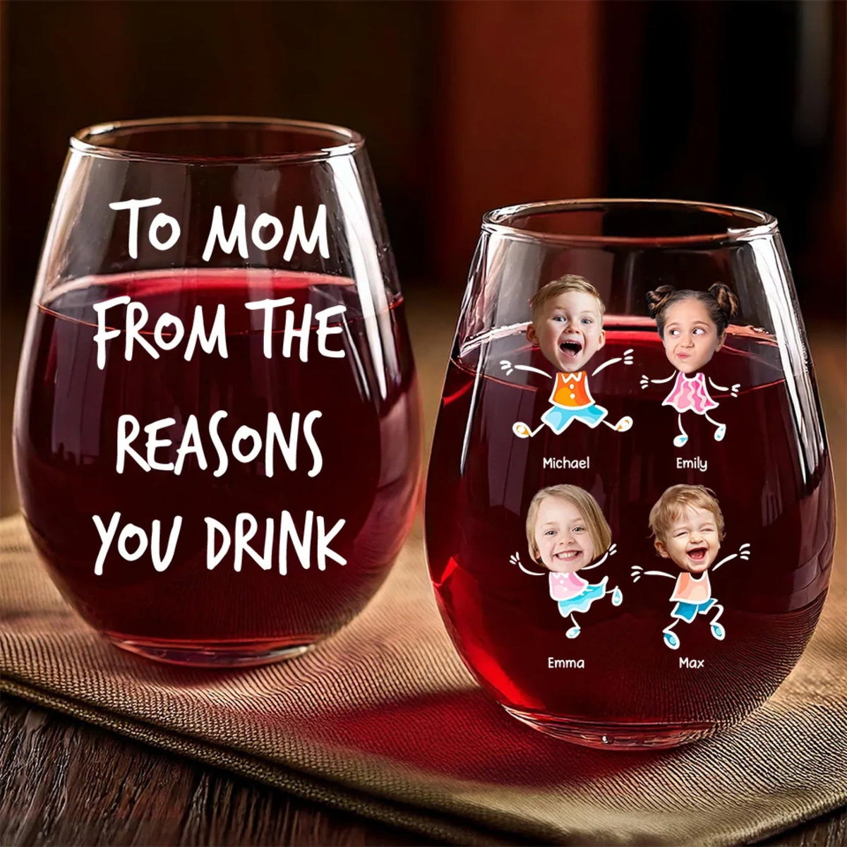 From The Reason You Drink Custom Kid's Face - Personalized Wine Glass - Gift For Mom, Mother's Day, Birthday Gift