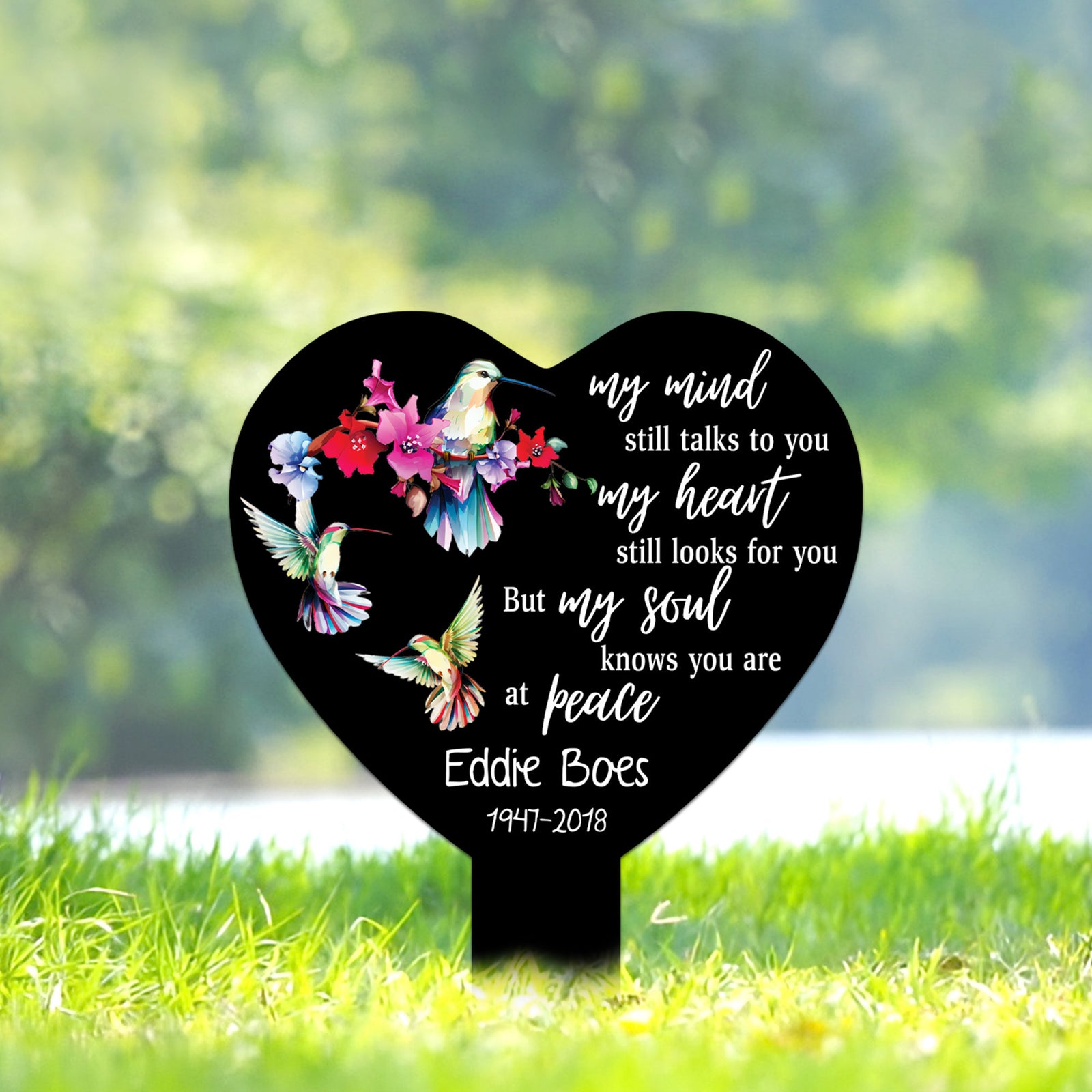 Personalized Memorial Stake Acrylic, Hummingbird Stake, Heart Garden Stake, Sympathy Sign, Memorial Plaque, Grave Marker, Garden Decor