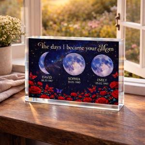 Roses The Day You Became Mom Grandma Custom Birth Moon Phase - Personalized Acrylic Plaque - Mother's Day Gift For Mom, Grandma