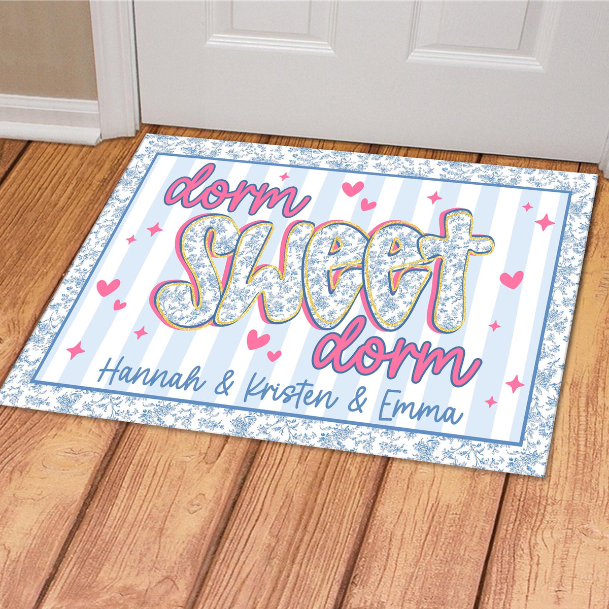 Custom Name Blue Chinoiserie Dorm Doormat, Dorm Sweet Dorm, Roommate Name Doormat, College Apartment Decor, Housewarming Gift, Student Gift
