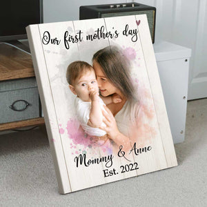 Mother And Baby Portrait Canvas, First Mother's Day Paintings Ideas, Personalized Our First Mother's Day Photo Gift
