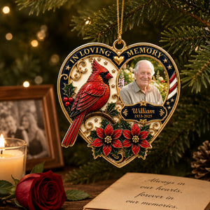 In Loving Memory Cardinal Photo Ornament - Personalized Memorial Gifts - Real 3D Raised Ornament