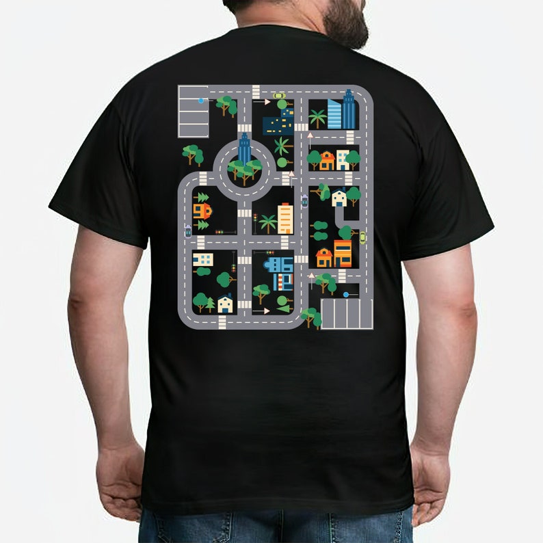 Personalized Play Car Race On Dad's Back Shirt, Custom Mat Road Car Race Track T-Shirt, Dad Mom Father's Day Family Gift, Playmat TShirt, Daddy Birthday