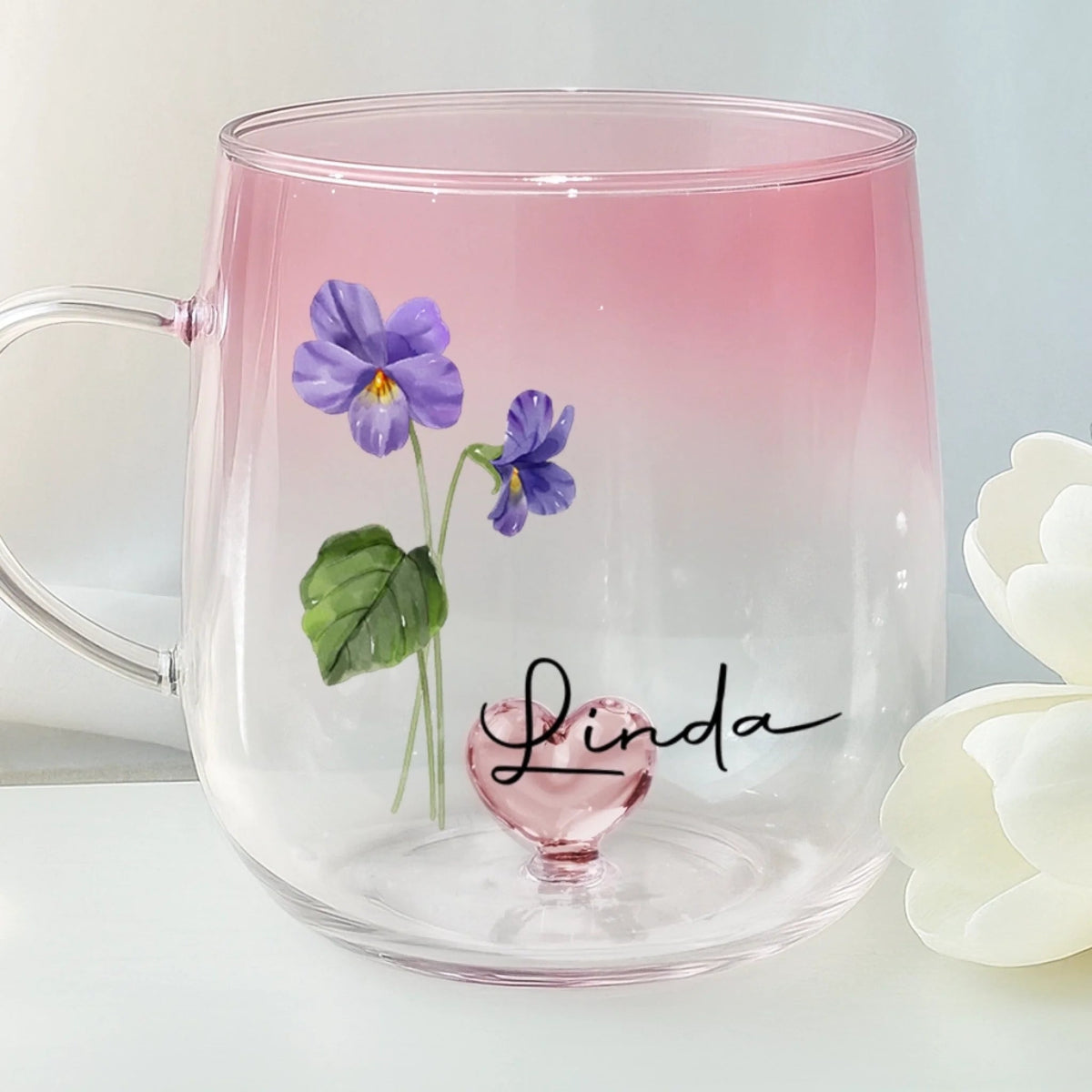 Birth Month Flower With Name - Personalized Gradient Glass Mug - Birthday Gift For Best Friends, BFF, Sisters