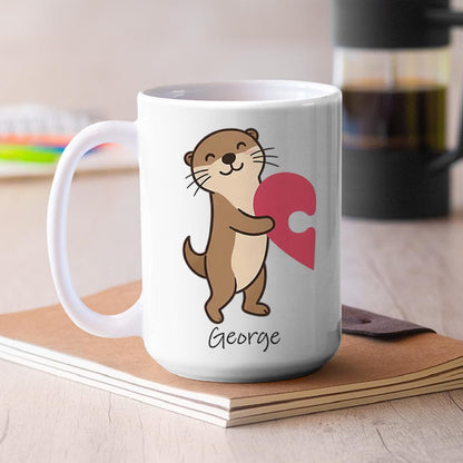 Custom Couple Gift, Valentine Couple Mug Personalized Otter Couple Mug Set, Custom Name Puzzle Heart Mugs, Cute Animal Gift for Couples