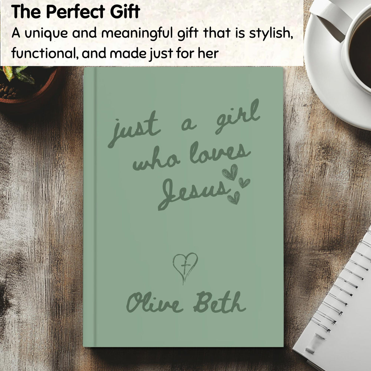 Christianity gifts for her-Personalized Christian Journal, Bible Study Notebook, Prayer Journal, Custom Name Girl Who Loves Jesus Book