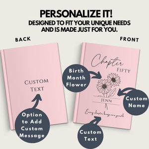 50th Birthday Gift for Her or Him-Chapter 50 Name Journal, Birth Month Flower Notebook, Personalized Birthday Gift for 50 Year Old Daughter