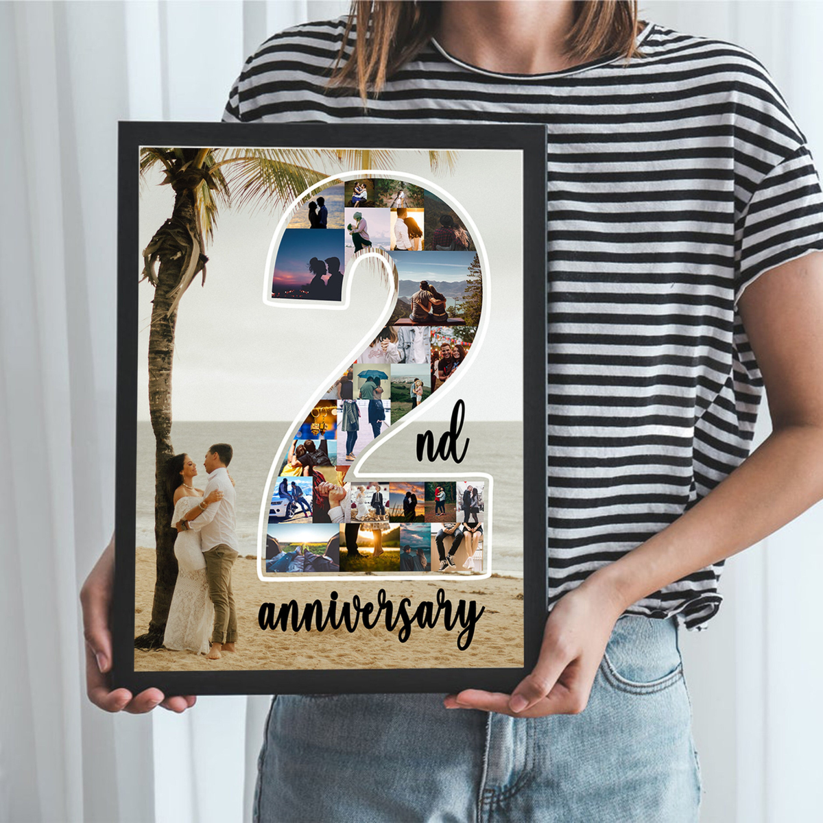 Personalize Second Anniversary Gift for husband, 2 Year Anniversary Gift for Him, Number 2 Collage Gift