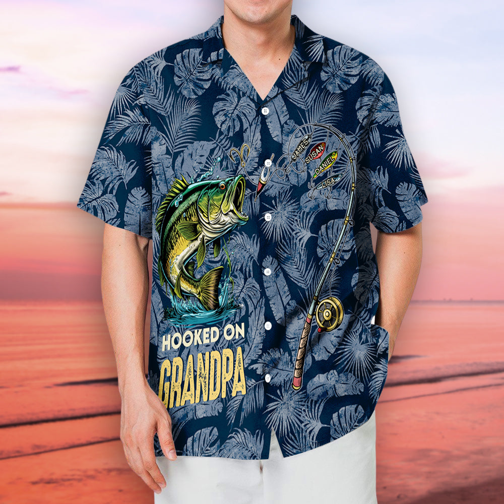 Hooked on Daddy - Personalized Hawaiian Shirt - Gift For Fishing Dad, Father's Day Gift Idea