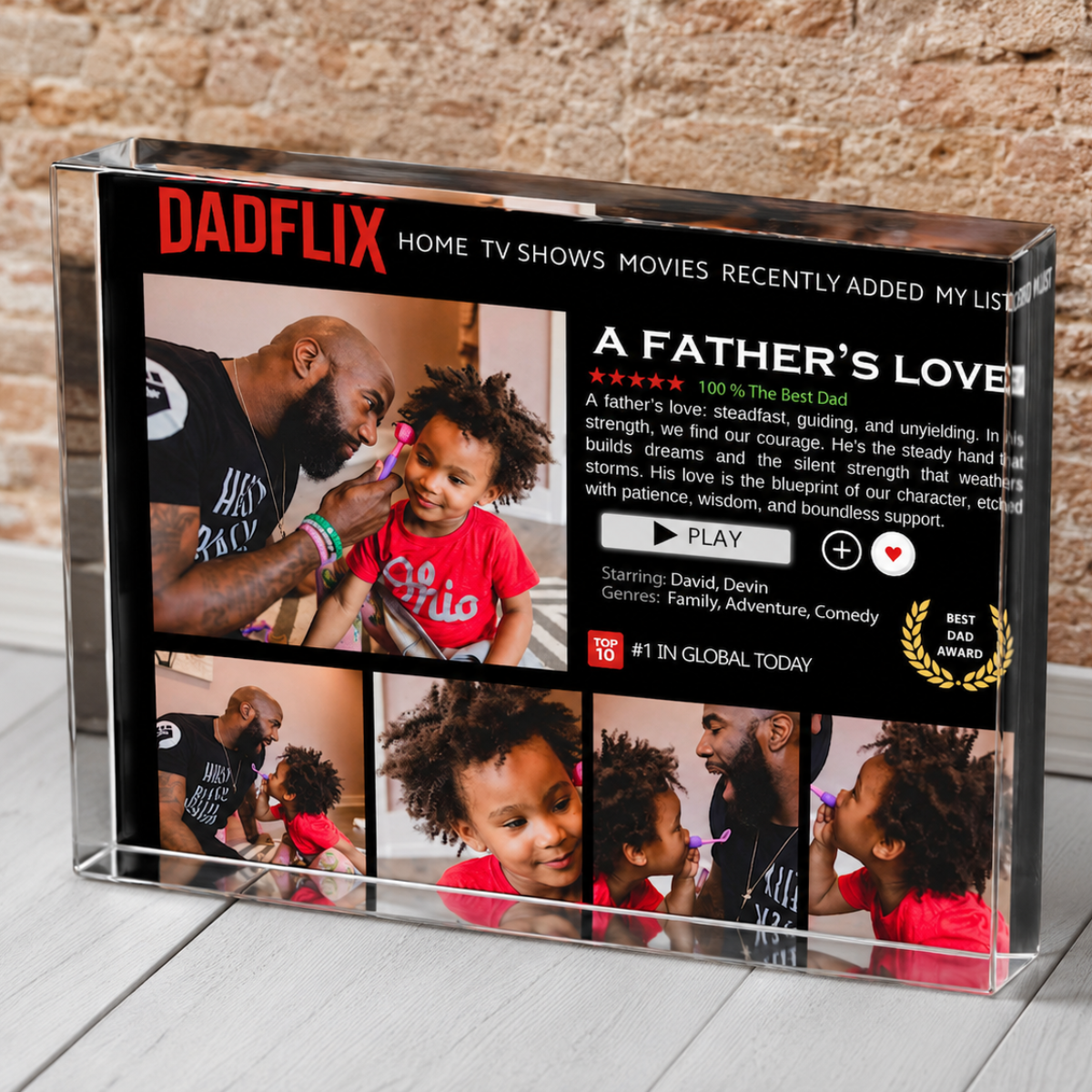 Personalized Dadflix Acrylic Block Plaque, Custom Father s Day Photo Gift for Dad, Acrylic Keepsake with Family Pictures, Unique Gift for Father from Kids