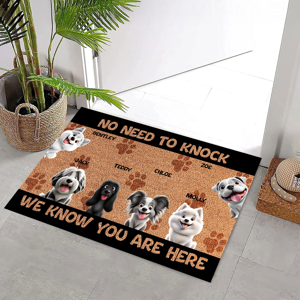 Personalized No Need to Knock Doormat Custom Dog & Cat Doormat with Pet Names Funny Welcome Mat