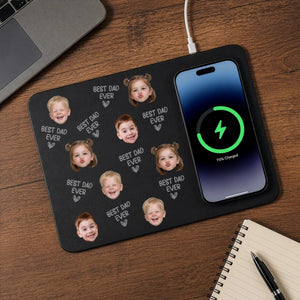 Happy Father's Day Custom Kid's Faces - Personalized Wireless Charging Mat - Gift For Dad Grandpa, Father's Day Gift