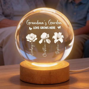 Grandma's Garden 3D Effect Birth Month Flowers - Personalized Crystal Ball LED Night Light - Gift For Mom, Grandma, Mother's Day Gift