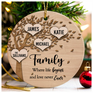 Family Where Life Begins and Never Ends - Personalized Christmas Ornament - Christmas Gift For Family