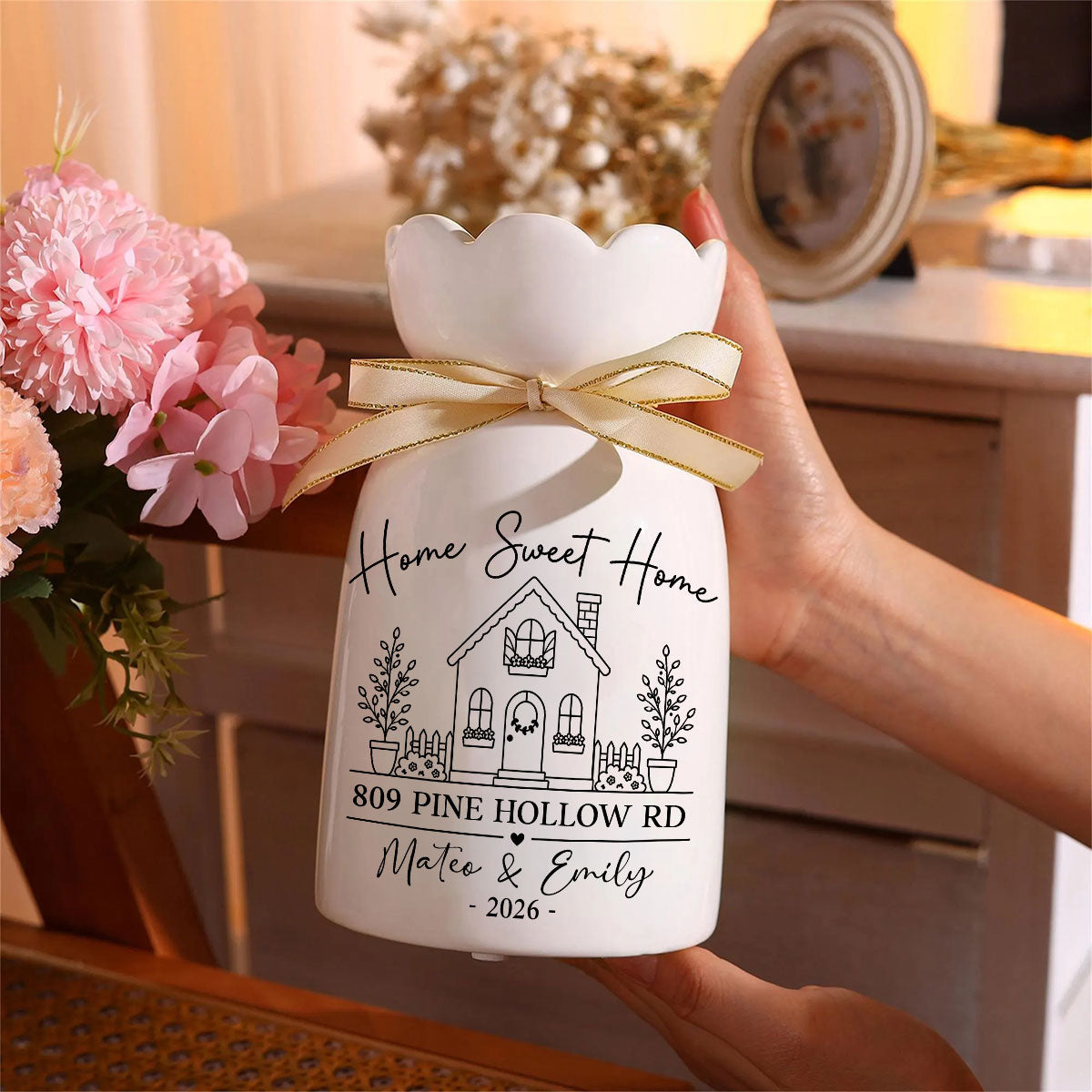 Home Sweet Home - Personalized Custom Ribbon Tie Flower Vase
