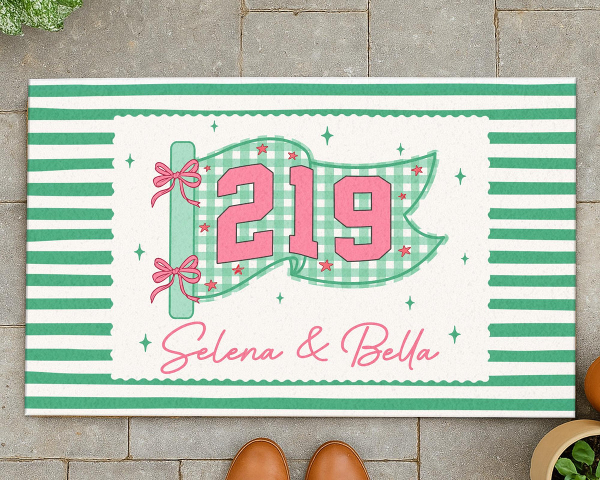 Personalized Striped Dorm Doormat: Girls Dorm Decor, College Apartment Decor, Welcome To Our Dorm, Housewarming Gift, Student Gift
