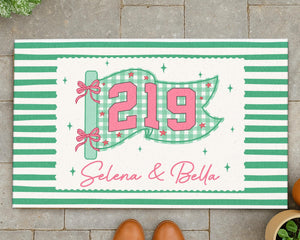 Personalized Striped Dorm Doormat: Girls Dorm Decor, College Apartment Decor, Welcome To Our Dorm, Housewarming Gift, Student Gift