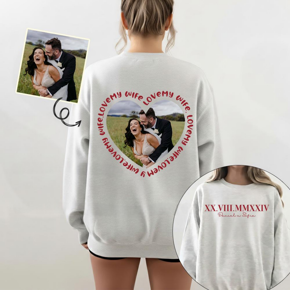 Valentine Heart Custom Text Shirt, Personalized Roman Numeral Date, Name & Picture Gift for Couple, Anniversary