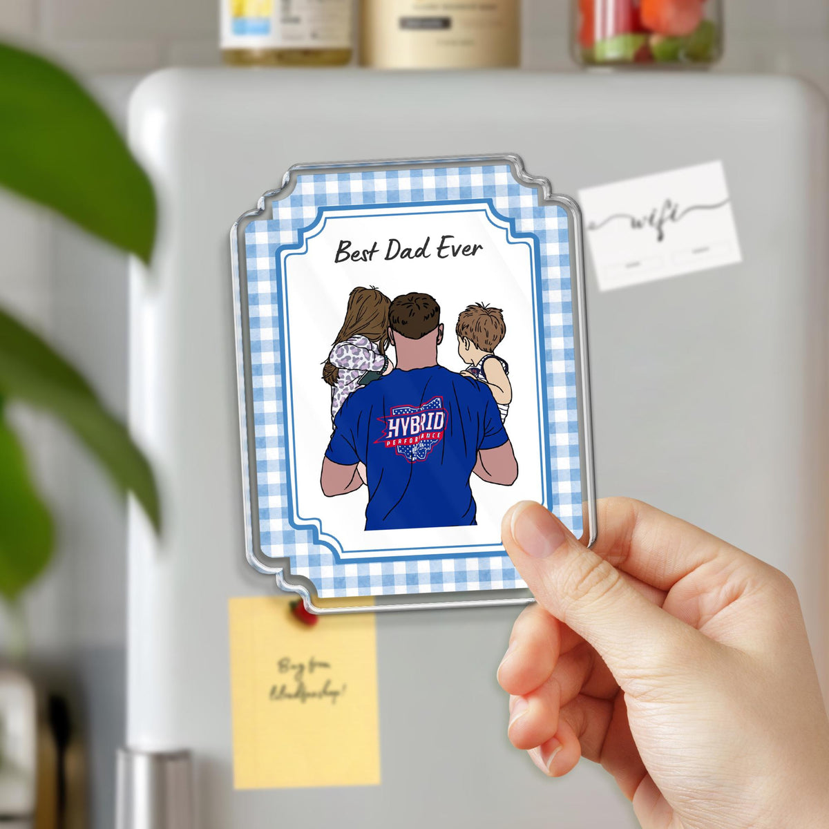 Personalized Portrait From Photo Dad And Kids Magnet: Custom Photo Frame Magnet, Fathers Day Gift For Dad, Gift For Husband, New Dad Gift
