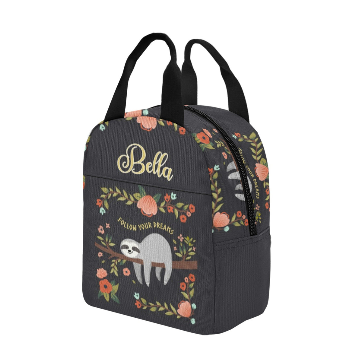 Custom Name Lunch Bags for Kids or Adults, Personalized Sloth Lunch Bag with Pockets, Back to School Gift for Children