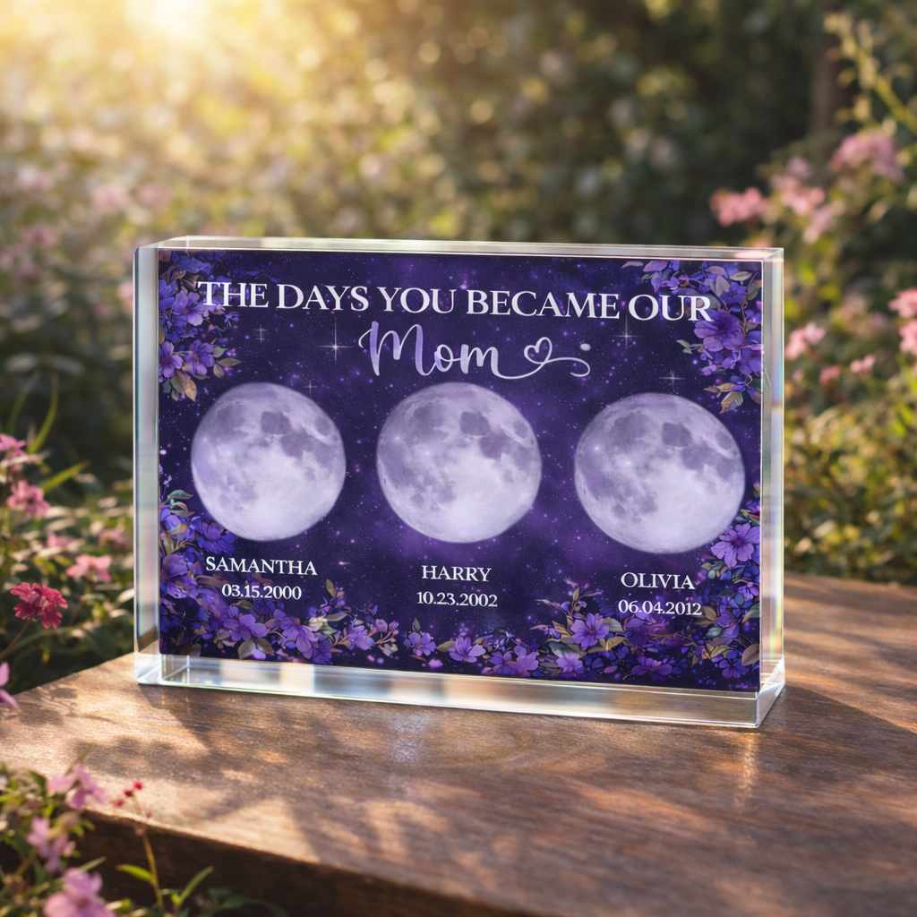 Purple Flowers Custom Birth Moon Phase - Personalized Acrylic Plaque - Mother's Day Gift For Mom, Grandma