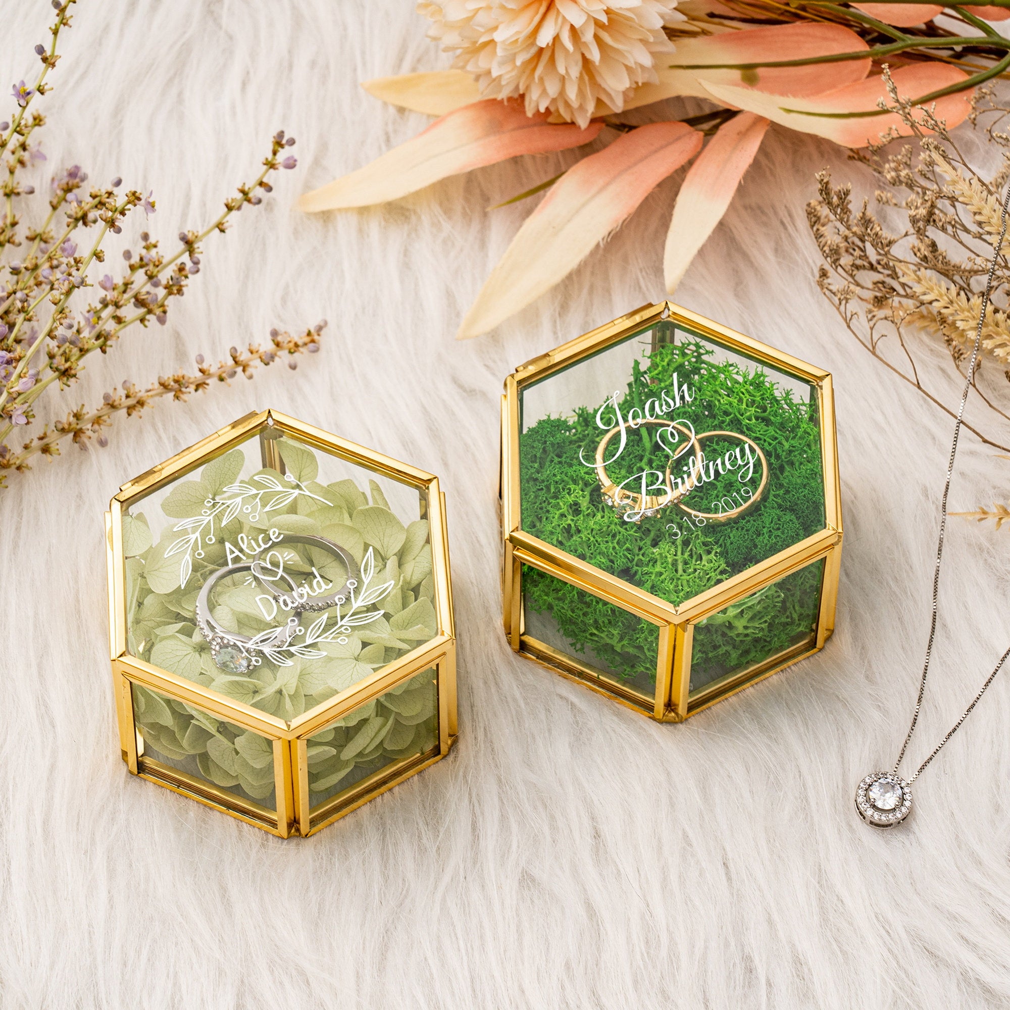 Custom Wedding Engagement Design, Custom Hexagonal Glass Ring Box, Gift For Wedding, Ring Bearer Box, Women Ring Bearer