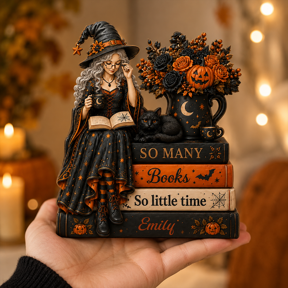 So Many Books So Little Time Reading Witch - Personalized Wooden Block