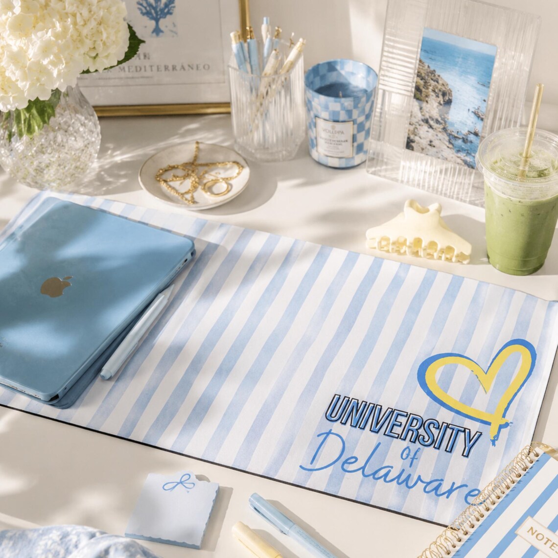 Custom College Desk Mat Heart Stripes |Personalized Name Desk Pad |Dorm Room Decor Aesthetic |Graduation Gift |Mouse Pad Preppy Coquette
