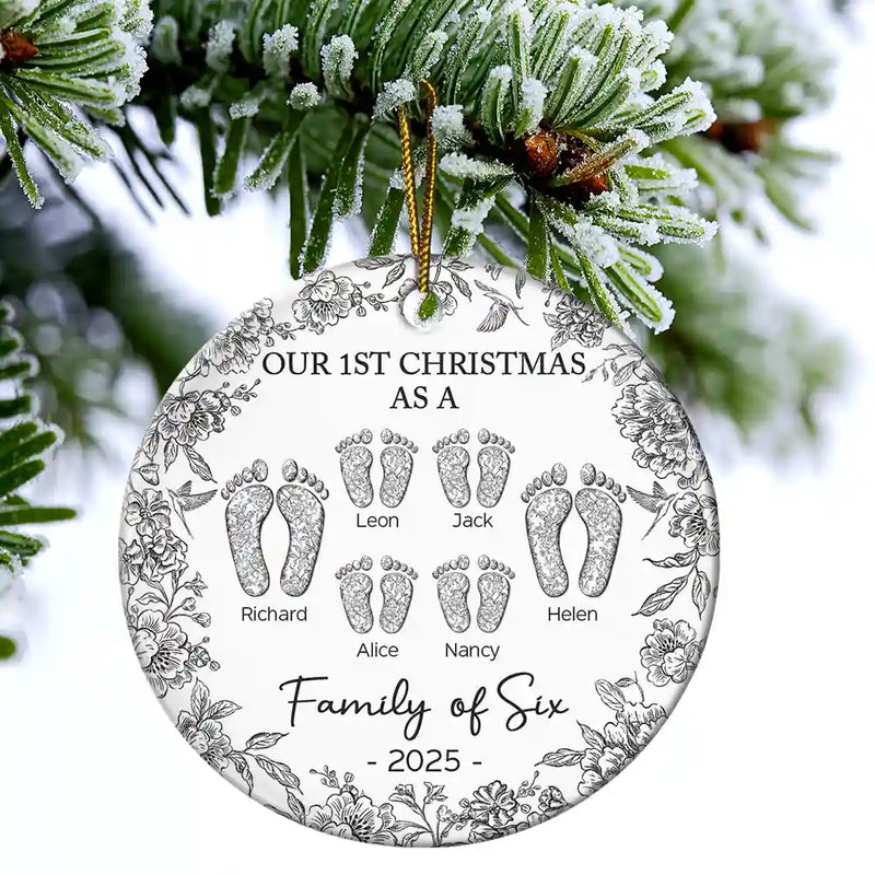 First Christmas As A Family Of Four Toile Footprints - Personalized Ornament - Gift For Family