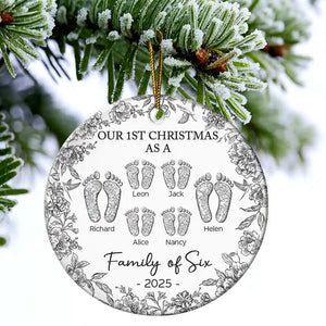 First Christmas As A Family Of Four Toile Footprints - Personalized Ornament - Gift For Family