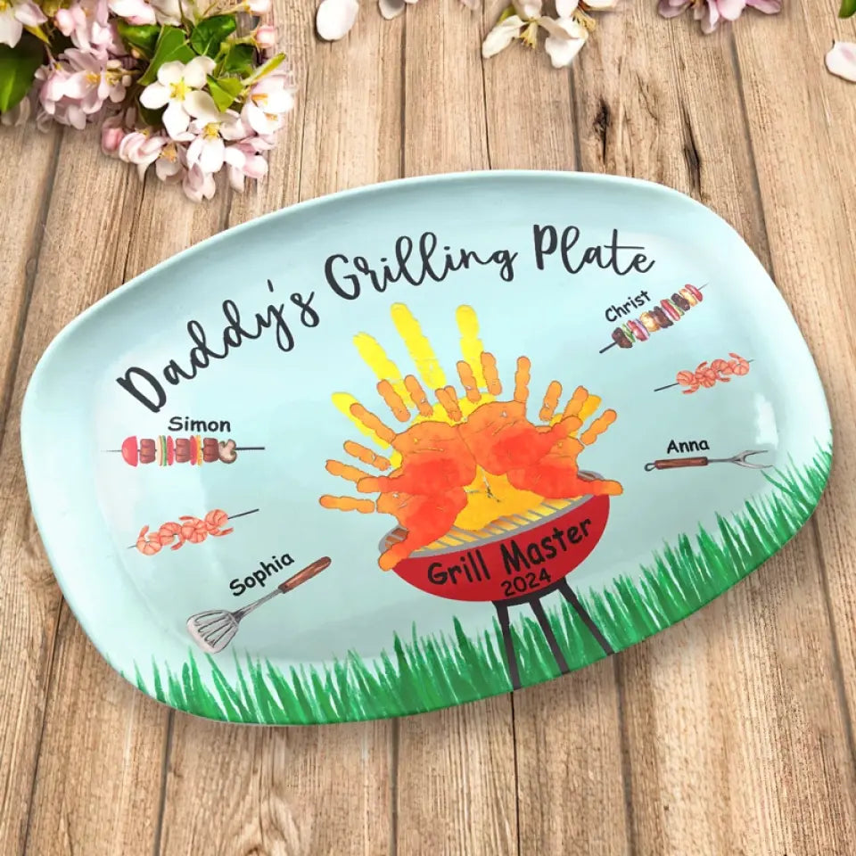 Daddy's Best Grilling Plate Hands Down - Personalized Platter - Gift For Dad, Grandpa, Father's Day