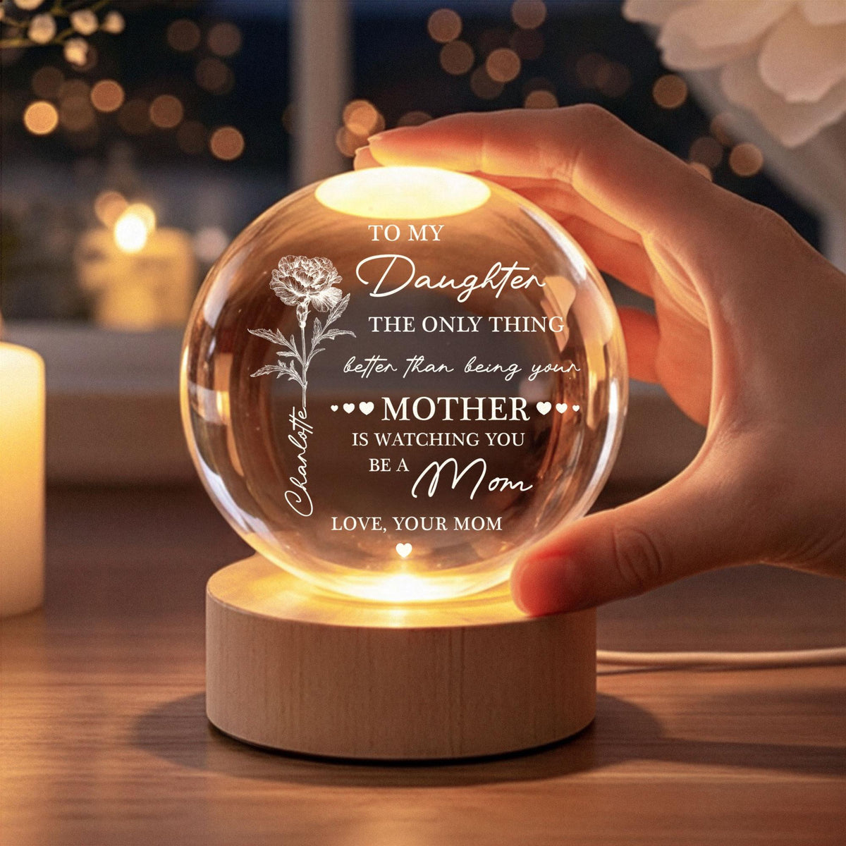 Personalized Watching You Be A Mom Ball Night Light, First Mother Day Gift For Daughter Led Light, 3D Crystal Lamp, New Mom Birthday Gift