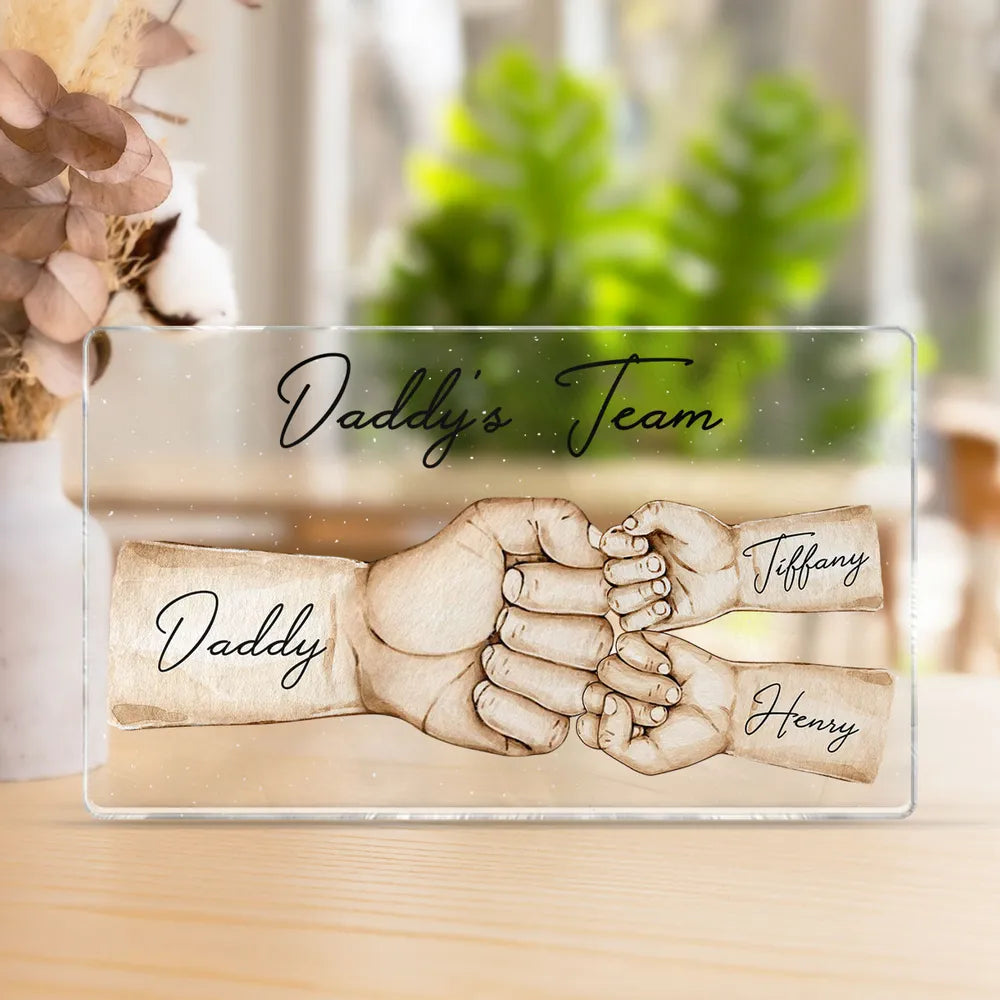 Daddy's Team Fist Bump - Personalized Acrylic Block - Gift For Father, Grandfather, Father's Day Gift, Birthday Gift